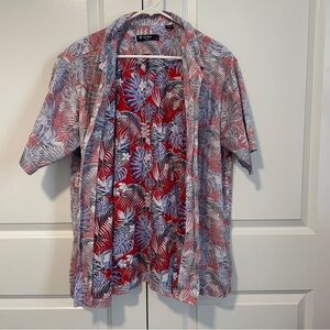 Cremeiux Men’s Hawaiian Shirt Size L Red Blue Tropical Palm Button Up Aloha